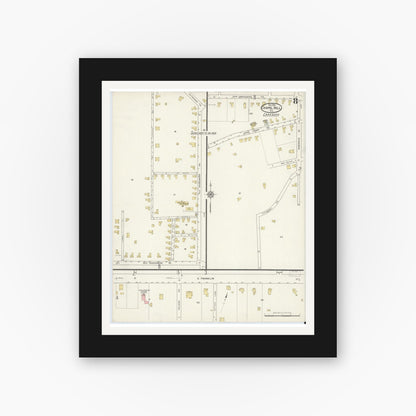Old map wall art mockup — black gallery frame with white mat — Sanborn Fire Insurance Map from Chapel Hill, Orange County, North Carolina (1915), Sheet #0008