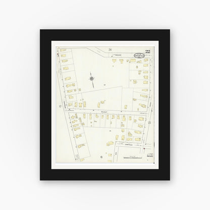Old map wall art mockup — black gallery frame with white mat — Sanborn Fire Insurance Map from Greenfield, Franklin County, Massachusetts (1914), Sheet #0022