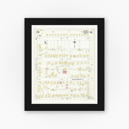 Old map wall art mockup — black gallery frame with white mat — Sanborn Fire Insurance Map from Salem, Columbiana County, Ohio (1926), Sheet #0014