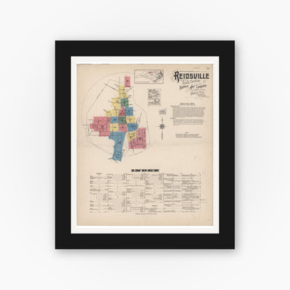 Old map wall art mockup — black gallery frame with white mat — Sanborn Fire Insurance Map from Reidsville, Rockingham County, North Carolina (1922) - Complete Map Set