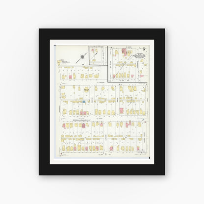 Old map wall art mockup — black gallery frame with white mat — Sanborn Fire Insurance Map from Greenville, Darke County, Ohio (1910), Sheet #0005