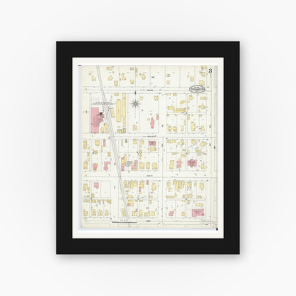 Old map wall art mockup — black gallery frame with white mat — Sanborn Fire Insurance Map from Tipp City, Miami County, Ohio (1905), Sheet #0003