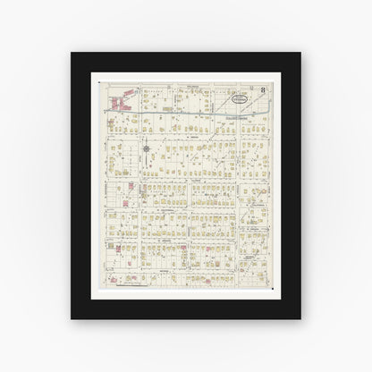 Old map wall art mockup — black gallery frame with white mat — Sanborn Fire Insurance Map from Urbana, Champaign County, Illinois (1915), Sheet #0008
