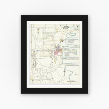 Old map wall art mockup — black gallery frame with white mat — Sanborn Fire Insurance Map from Menominee, Menominee County, Michigan (1913), Sheet #0005