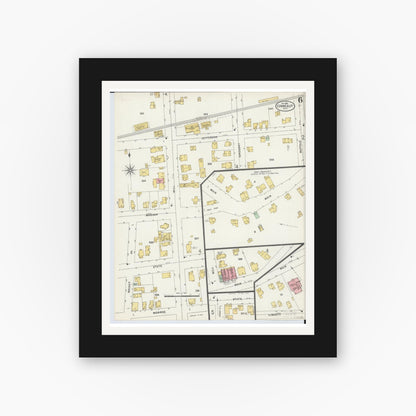 Old map wall art mockup — black gallery frame with white mat — Sanborn Fire Insurance Map from Conneaut, Ashtabula County, Ohio (1898), Sheet #0006