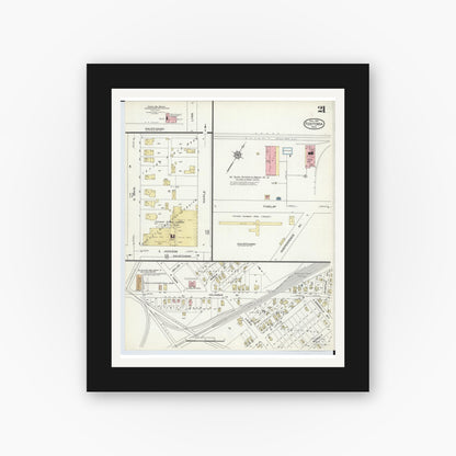 Old map wall art mockup — black gallery frame with white mat — Sanborn Fire Insurance Map from Fostoria, Seneca, Hancock, And Wood Counties, Ohio (1914), Sheet #0021