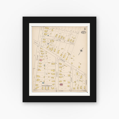 Old map wall art mockup — black gallery frame with white mat — Sanborn Fire Insurance Map from Norwalk, Huron County, Ohio (1922), Sheet #0003