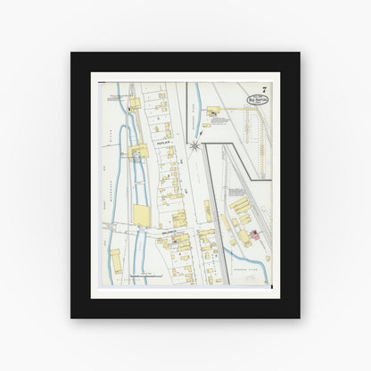 Old map wall art mockup — black gallery frame with white mat — Sanborn Fire Insurance Map from Big Rapids, Mecosta County, Michigan (1892), Sheet #0007