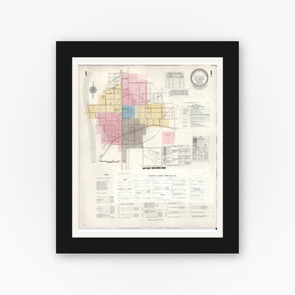 Old map wall art mockup — black gallery frame with white mat — Sanborn Fire Insurance Map from Plano, Collin County, Texas (1961), Sheet #0001