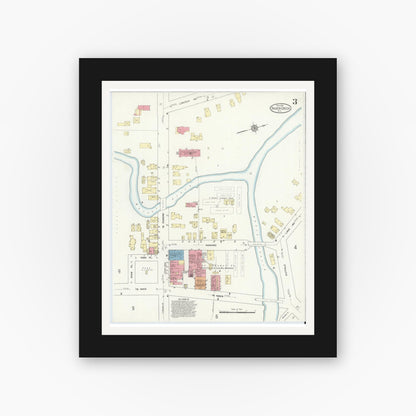 Old map wall art mockup — black gallery frame with white mat — Sanborn Fire Insurance Map from Silver Creek, Chautauqua County, New York (1913), Sheet #0003