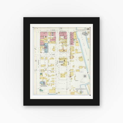 Old map wall art mockup — black gallery frame with white mat — Sanborn Fire Insurance Map from Alpena, Alpena County, Michigan (1895), Sheet #0025