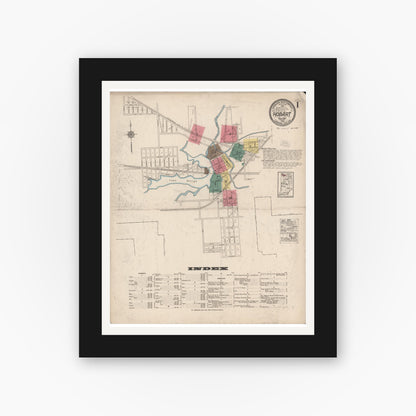 Old map wall art mockup — black gallery frame with white mat — Sanborn Fire Insurance Map from Hobart, Lake County, Indiana (1922) - Complete Map Set