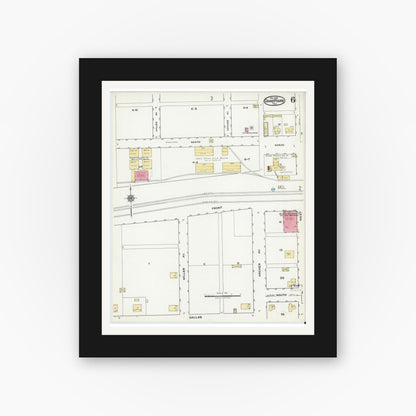 Old map wall art mockup — black gallery frame with white mat — Sanborn Fire Insurance Map from Grand Prairie, Dallas County, Texas (1920), Sheet #0006