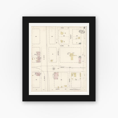 Old map wall art mockup — black gallery frame with white mat — Sanborn Fire Insurance Map from Ontario, San Bernardino County, California (1888), Sheet #0002