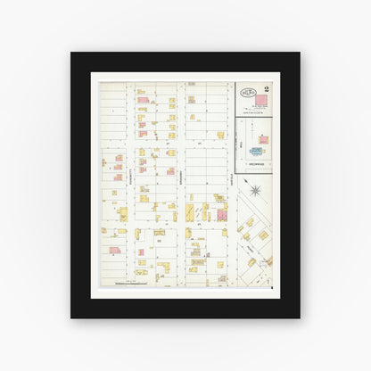 Old map wall art mockup — black gallery frame with white mat — Sanborn Fire Insurance Map from Del Rio, Val Verde County, Texas (1900), Sheet #0002