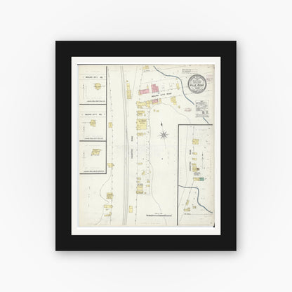 Old map wall art mockup — black gallery frame with white mat — Sanborn Fire Insurance Map from Villa Ridge, Pulaski County, Illinois (1907), Sheet #0001