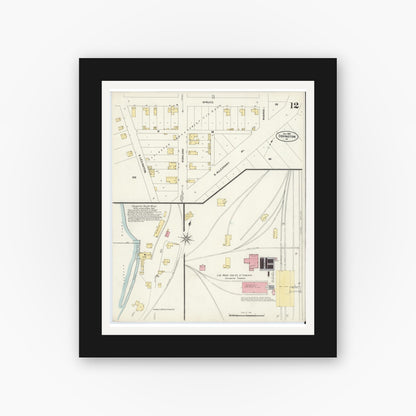 Old map wall art mockup — black gallery frame with white mat — Sanborn Fire Insurance Map from Covington, Independent Cities, Virginia (1907), Sheet #0012