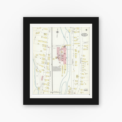Old map wall art mockup — black gallery frame with white mat — Sanborn Fire Insurance Map from Greenfield, Franklin County, Massachusetts (1914), Sheet #0008