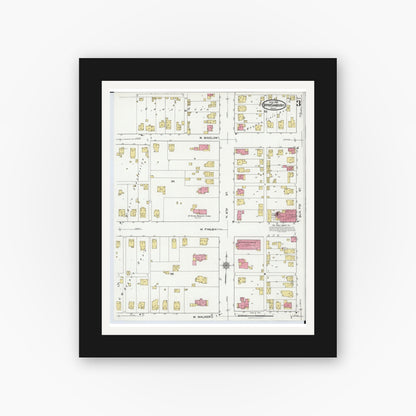 Old map wall art mockup — black gallery frame with white mat — Sanborn Fire Insurance Map from Upper Sandusky, Wyandot County, Ohio (1921), Sheet #0003