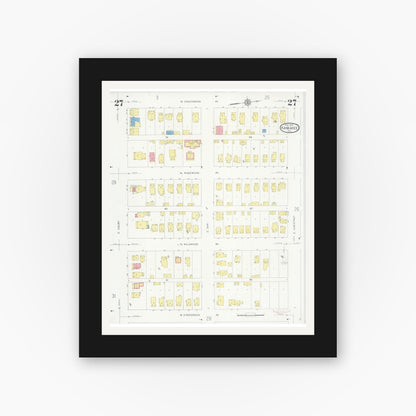 Old map wall art mockup — black gallery frame with white mat — Sanborn Fire Insurance Map from Kankakee, Kankakee County, Illinois (1930), Sheet #0027
