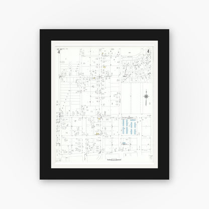 Old map wall art mockup — black gallery frame with white mat — Sanborn Fire Insurance Map from New Boston, Bowie County, Texas (1952), Sheet #0004