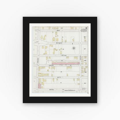 Old map wall art mockup — black gallery frame with white mat — Sanborn Fire Insurance Map from Chelsea, Suffolk County, Massachusetts (1889), Sheet #0003