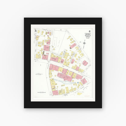 Old map wall art mockup — black gallery frame with white mat — Sanborn Fire Insurance Map from Athol, Worcester County, Massachusetts (1936), Sheet #0006