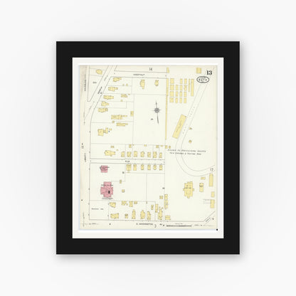 Old map wall art mockup — black gallery frame with white mat — Sanborn Fire Insurance Map from Bath, Steuben County, New York (1915), Sheet #0013