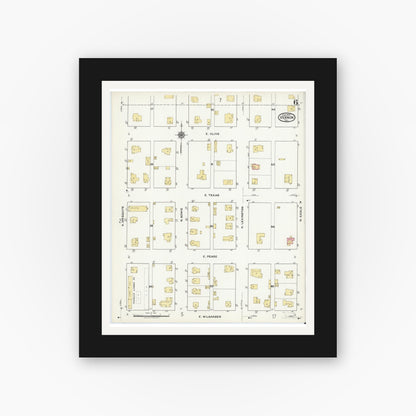Old map wall art mockup — black gallery frame with white mat — Sanborn Fire Insurance Map from Vernon, Wilbarger County, Texas (1920), Sheet #0006