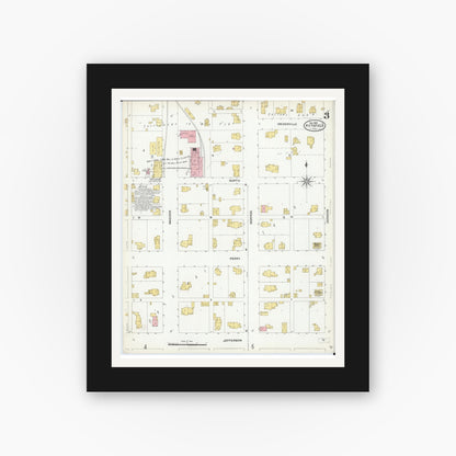 Old map wall art mockup — black gallery frame with white mat — Sanborn Fire Insurance Map from Pittsfield, Pike County, Illinois (1905), Sheet #0003