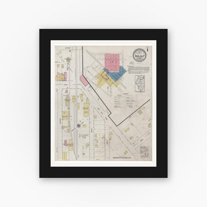 Old map wall art mockup — black gallery frame with white mat — Sanborn Fire Insurance Map from Walnut, Bureau County, Illinois (1921) - Complete Map Set