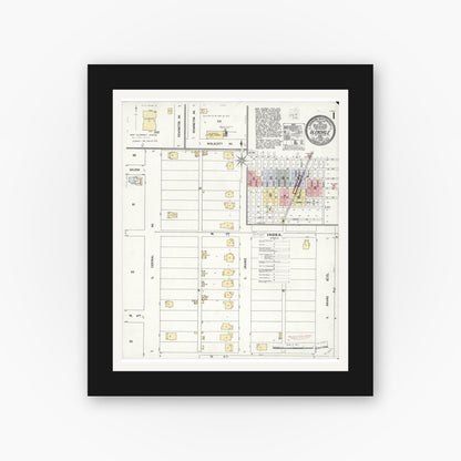 Old map wall art mockup — black gallery frame with white mat — Sanborn Fire Insurance Map from Glendale, Los Angeles County, California (1908), Sheet #0001