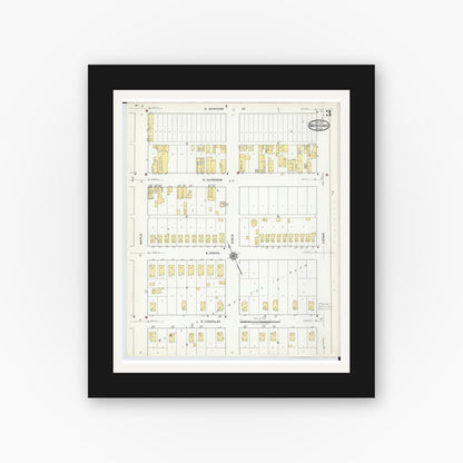 Old map wall art mockup — black gallery frame with white mat — Sanborn Fire Insurance Map from Munising, Alger County, Michigan (1917), Sheet #0003
