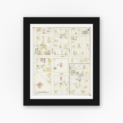 Old map wall art mockup — black gallery frame with white mat — Sanborn Fire Insurance Map from Caro, Tuscola County, Michigan (1890), Sheet #0002