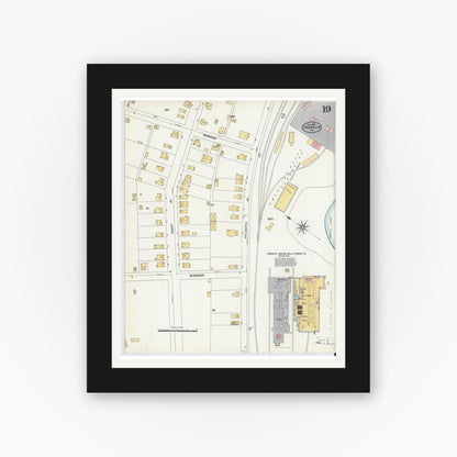 Old map wall art mockup — black gallery frame with white mat — Sanborn Fire Insurance Map from Franklin, Venango County, Pennsylvania (1906), Sheet #0019