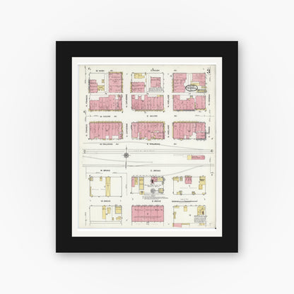 Old map wall art mockup — black gallery frame with white mat — Sanborn Fire Insurance Map from Terrell, Kaufman County, Texas (1921), Sheet #0003