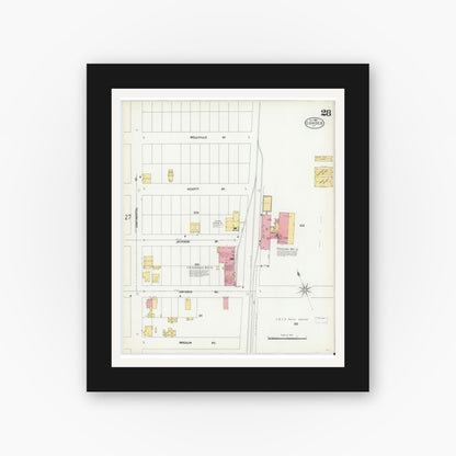 Old map wall art mockup — black gallery frame with white mat — Sanborn Fire Insurance Map from Cohoes, Albany County, New York (1902), Sheet #0028