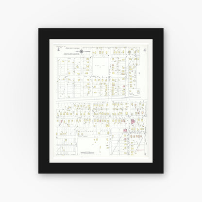 Old map wall art mockup — black gallery frame with white mat — Sanborn Fire Insurance Map from Higginsville, Lafayette County, Missouri (1942), Sheet #0004
