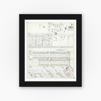 Old map wall art mockup — black gallery frame with white mat — Sanborn Fire Insurance Map from Dearborn, Wayne County, Michigan (1921), Sheet #0009