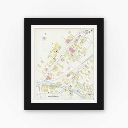 Old map wall art mockup — black gallery frame with white mat — Sanborn Fire Insurance Map from Adams, Berkshire County, Massachusetts (1895), Sheet #0003