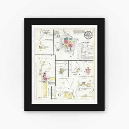 Old map wall art mockup — black gallery frame with white mat — Sanborn Fire Insurance Map from Hubbard, Hill County, Texas (1909) - Complete Map Set