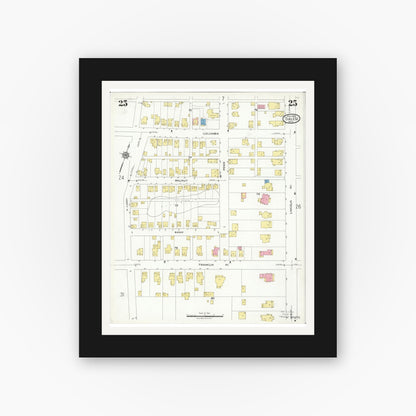 Old map wall art mockup — black gallery frame with white mat — Sanborn Fire Insurance Map from Salem, Columbiana County, Ohio (1926), Sheet #0025