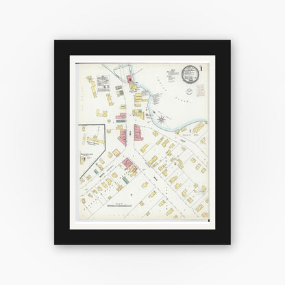 Old map wall art mockup — black gallery frame with white mat — Sanborn Fire Insurance Map from Olivet, Eaton County, Michigan (1900), Sheet #0001