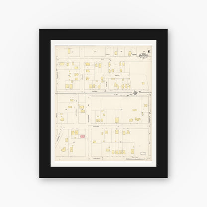 Old map wall art mockup — black gallery frame with white mat — Sanborn Fire Insurance Map from Monterey, Monterey County, California (1912), Sheet #0006