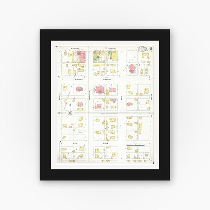 Old map wall art mockup — black gallery frame with white mat — Sanborn Fire Insurance Map from Vinton, Benton County, Iowa (1899), Sheet #0003