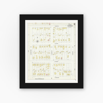 Old map wall art mockup — black gallery frame with white mat — Sanborn Fire Insurance Map from Denison, Grayson County, Texas (1897), Sheet #0005