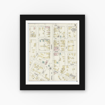 Old map wall art mockup — black gallery frame with white mat — Sanborn Fire Insurance Map from Lapeer, Lapeer County, Michigan (1888), Sheet #0003