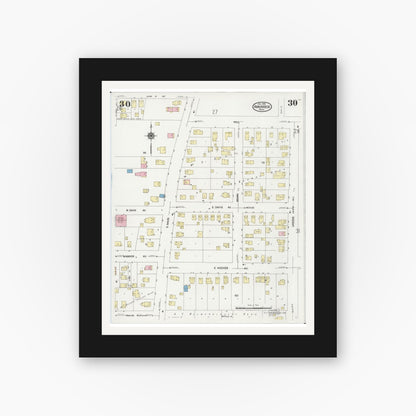 Old map wall art mockup — black gallery frame with white mat — Sanborn Fire Insurance Map from Ann Arbor, Washtenaw County, Michigan (1925), Sheet #0030