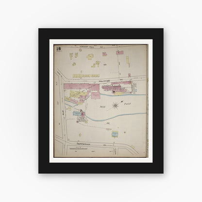 Old map wall art mockup — black gallery frame with white mat — Sanborn Fire Insurance Map from Yonkers, Westchester County, New York (1886), Sheet #0016