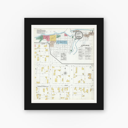Old map wall art mockup — black gallery frame with white mat — Sanborn Fire Insurance Map from Hudson, St. Croix County, Wisconsin (1900) - Complete Map Set